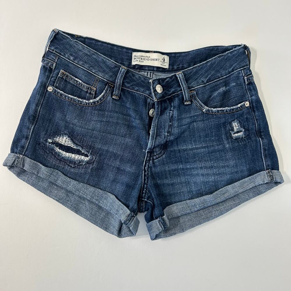 Abercrombie Women’s 4/27 Jean Shorts Boyfriend Cuffed Distressed Low Rise